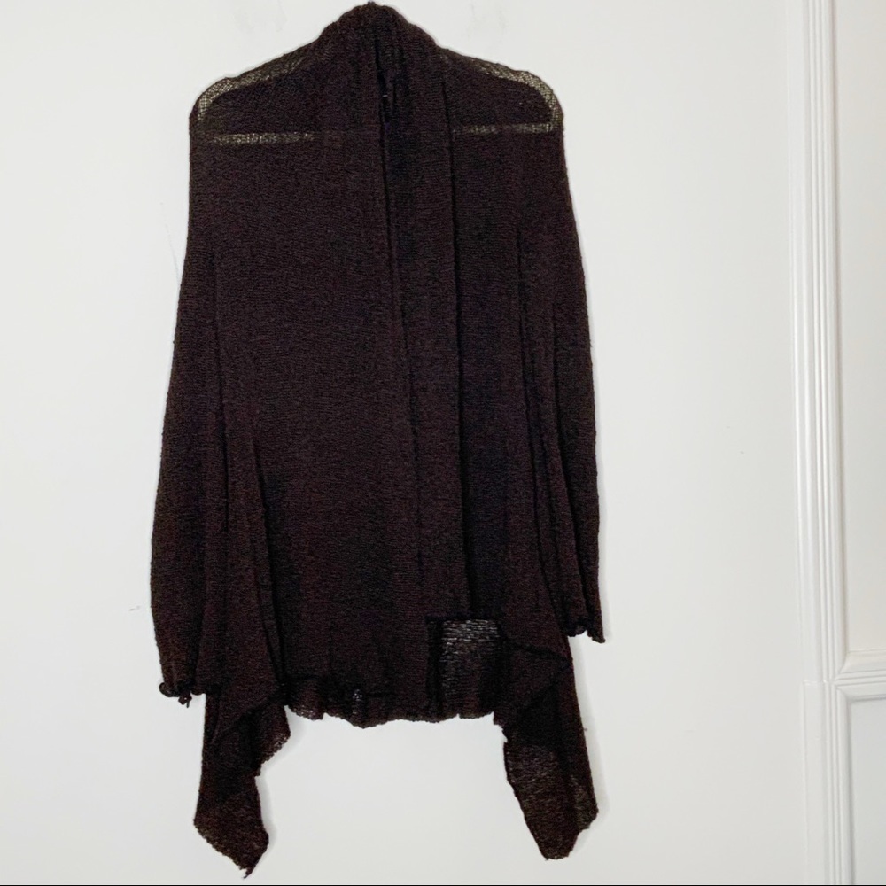 ISLAND TRIBE espresso colored asymmetrical shawl.